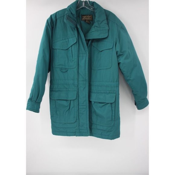 Vintage Eddie bauer Women's small premium goose down puffer jacket green pockets - Picture 1 of 16
